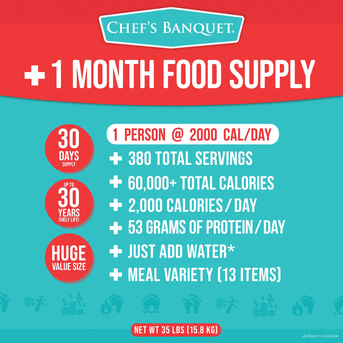 Chef's Banquet 1 Month (30 Day) Emergency Food Supply 10.5 Gallon